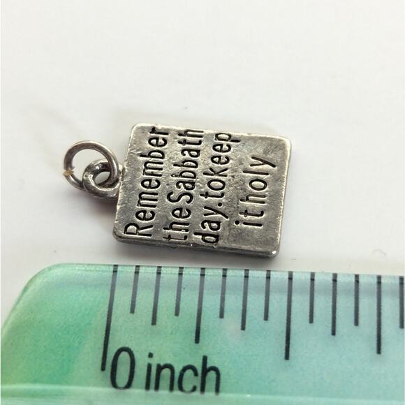 Vintage Silver Tone Sabbath Day Commandments Religious Mini Bracelet Charm - Picture 3 of 3
